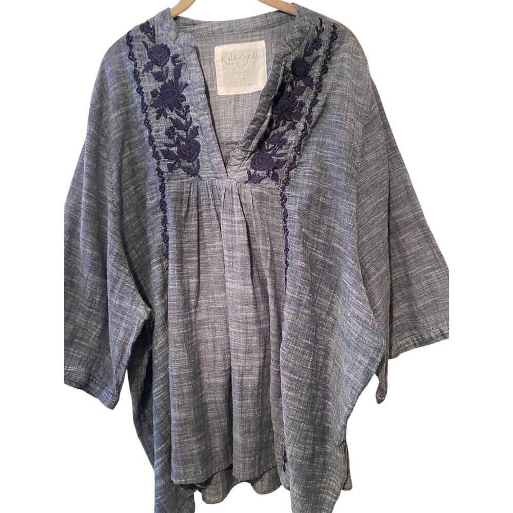 Kyla Sea 100%Cotton Small Oversized Chambray Flowy Top